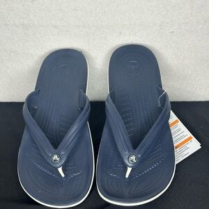 Crocs Baja Flip Flops Rubber Unisex Mens 8 Women 10 Navy Blue with White Stripe